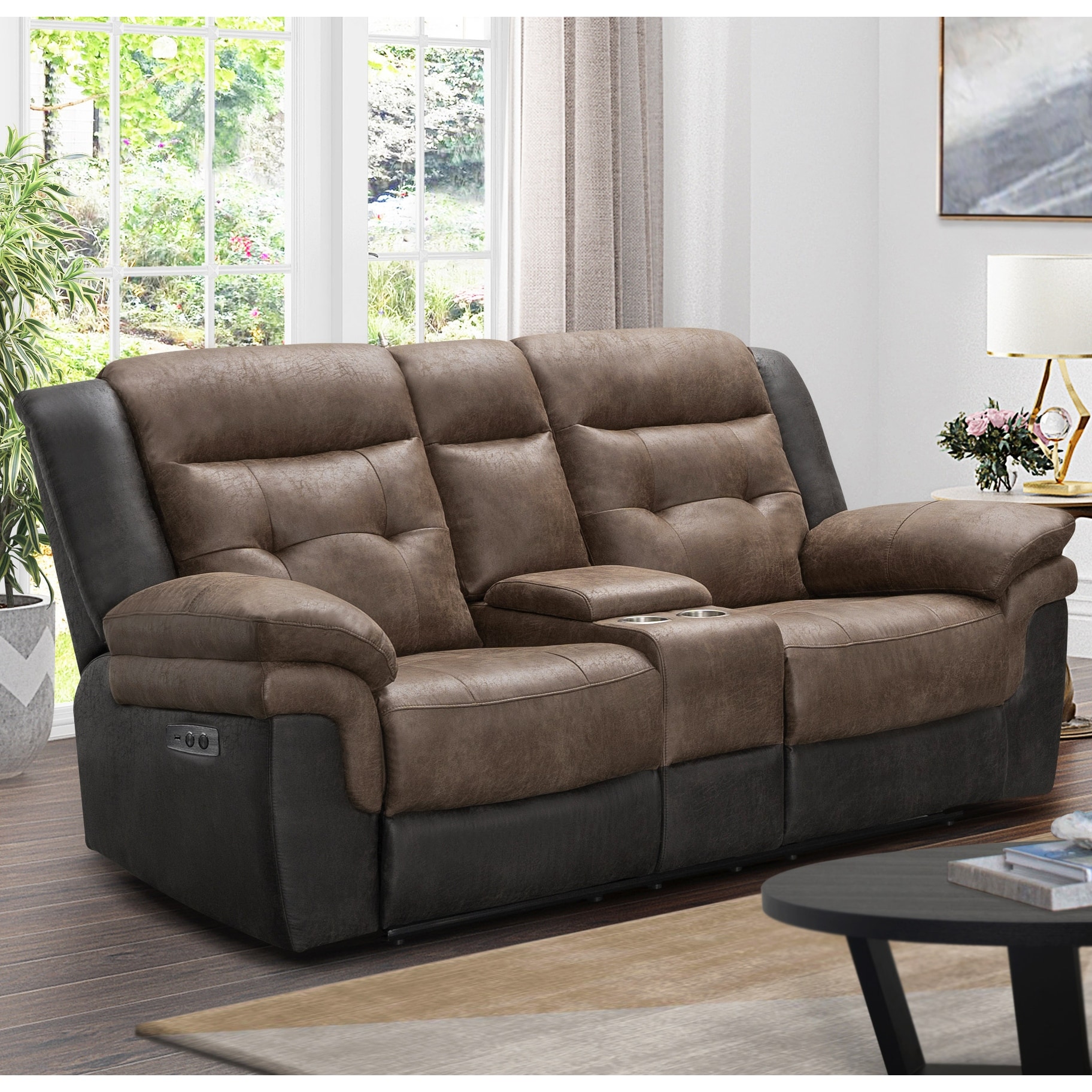 Abbyson Tacoma Two Tone Fabric Power Reclining Sofa Set Bed Bath