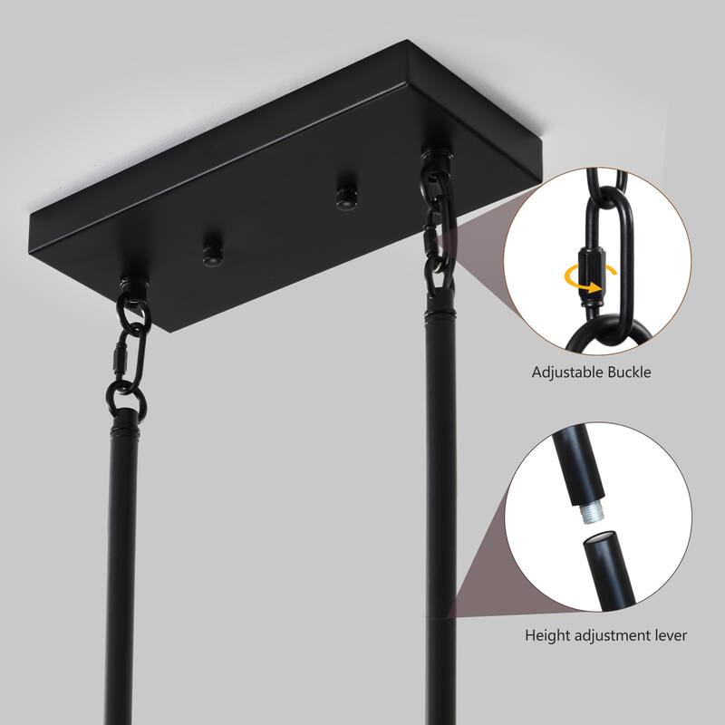 32" Red Wood Industrial Farmhouse Rectangle Pendant Light, 5-Light Chandelier for Dining Room, Kitchen Island (No Bulbs)