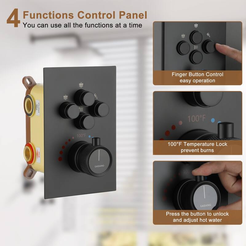 CASAINC Thermostatic 4-function Shower Faucet Dual Showerhead Shower System CUPC Certified
