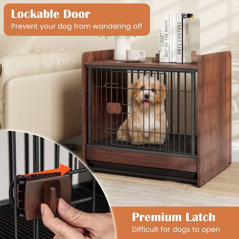 Indoor Dog Crate with Removable Tray and Lockable Door for Secure Pet Housing - 24.5" L × 19.5" W × 24" H