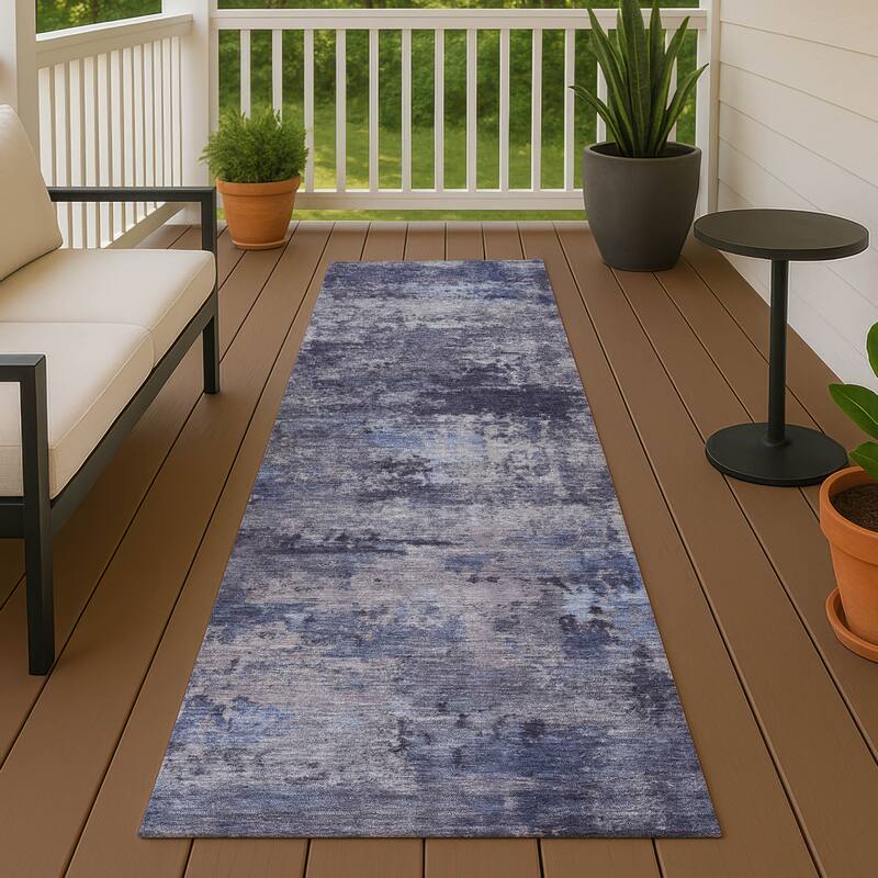 Machine Washable Indoor/ Outdoor Modern Solid Chantille Rug - Blue - 2'3" x 7'6"