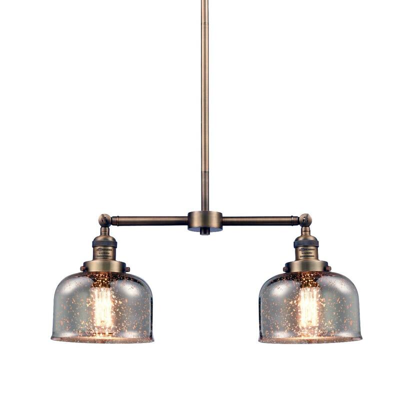 Innovations Lighting Large Bell 2 Light 24" Wide Linear Chandelier - Brushed Brass / Silver Plated Mercury