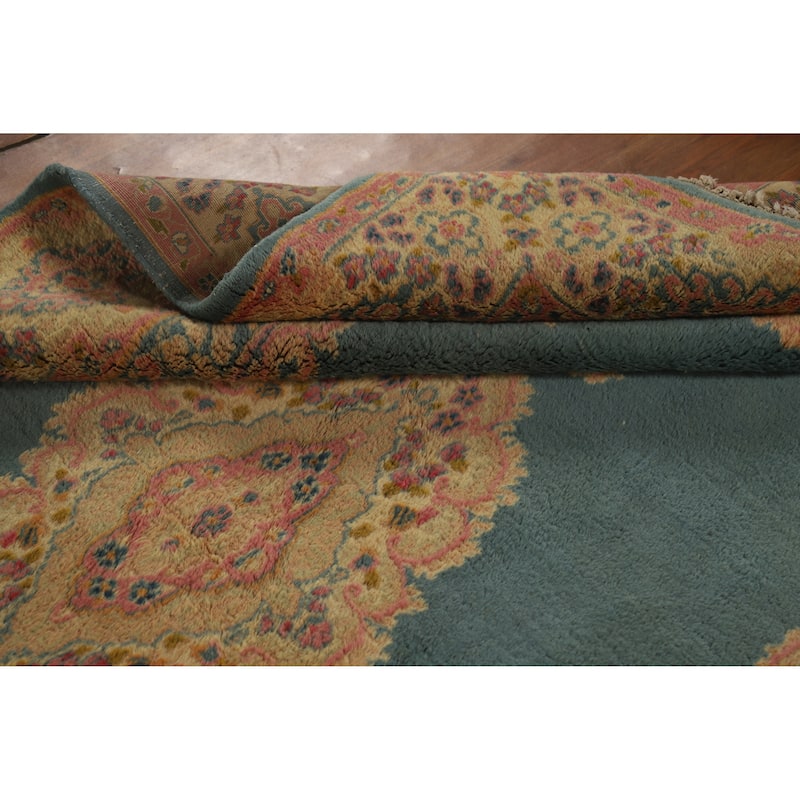 Hand Knotted Oriental 100% Wool Carpet Traditional Medallion Navy Blue & Blues Kerman Area Rug - 8' 9'' X 5' 10''