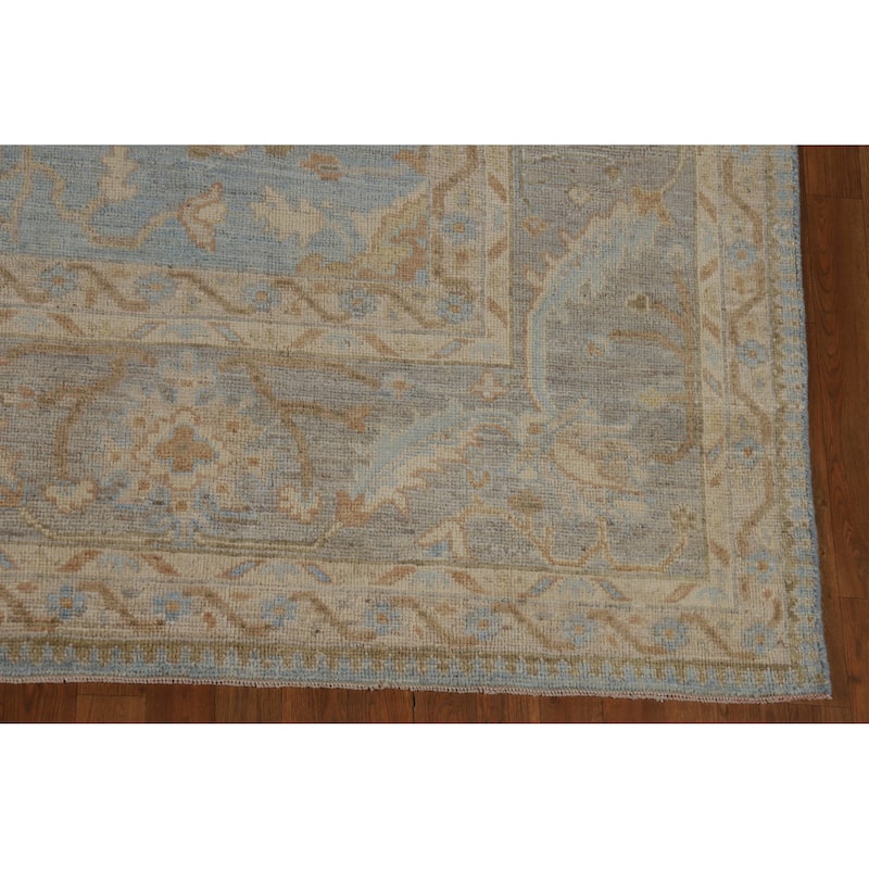 Hand Knotted Oriental 100% Wool Carpet Transitional All-Over Navy Blue & Blues Oushak Area Rug - 11' 11'' X 8' 11''