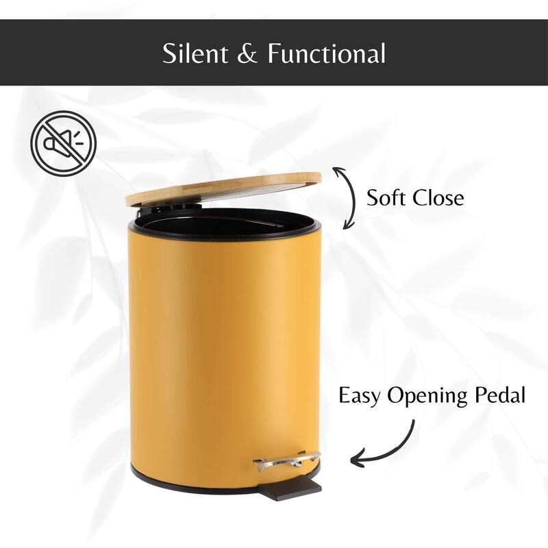 Stylish Trash Can with Bamboo Lid and Pedal, 2.5L Capacity - 9.2" H x 8" L x 8" W