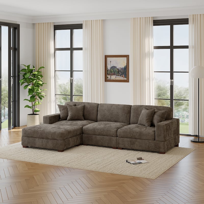 Modern Oversized Chenille Modular Sectional Sofa with Ottoman