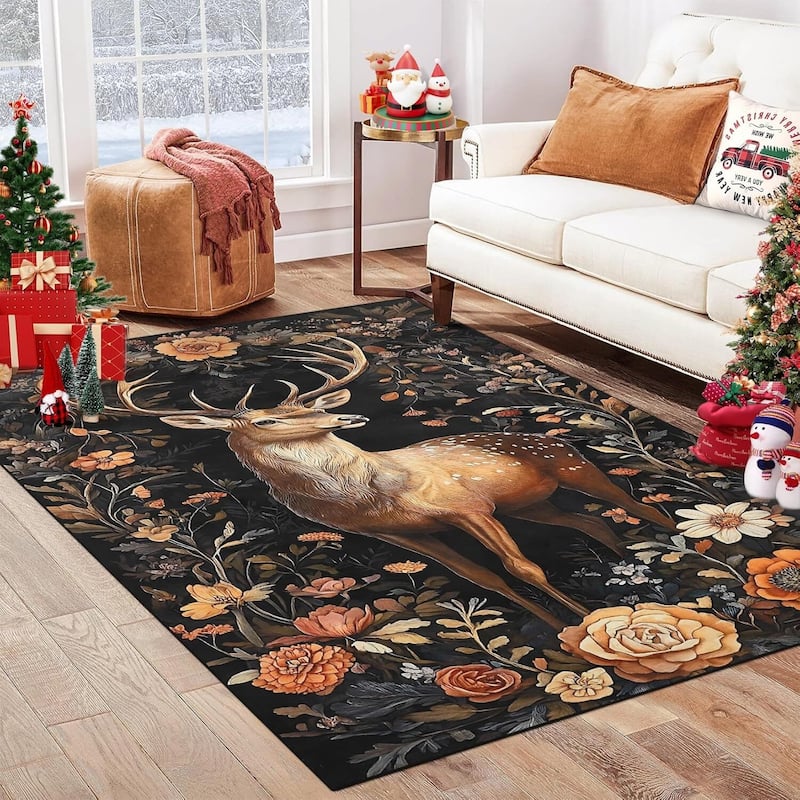 GustoWave 2*3ft Christmas Elk Statue Washable Soft Area Rug for Holiday Decor - 1'6" x 2'6" - Black 4*6ft