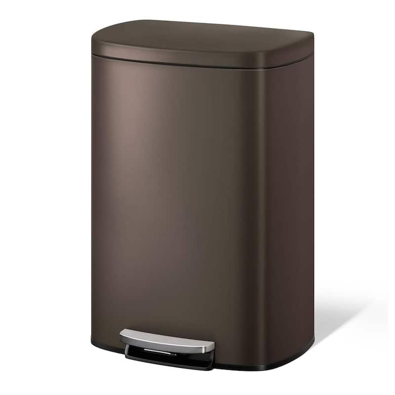 13 Gallon Step-on Stainless Steel Kitchen Trash Can, Rustproof Garbage Can with Lid - Brown