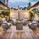 preview thumbnail 141 of 189, Pocassy Outdoor Wicker Sofa with Swivel Chair Fire Pit Table Furniture Set. Brown Wicker & Blue Cushion - 7 Pieces Swivel Chair Table with Fire Table