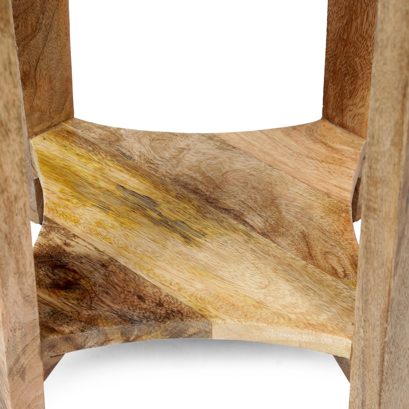 Roomfitters Wooden End Table, Geometric Star Shape, Compact Side Table with Lower Shelf for Storage, Natural