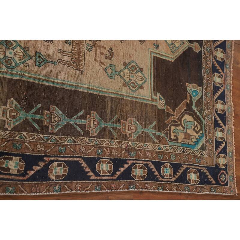 Geometric Ardebil Persian Antique Area Rug Handmade Wool Carpet - 4'8" x 10'4"