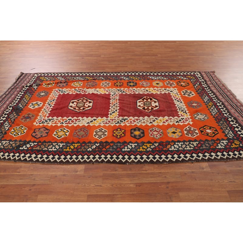 Kilim Qashqai Persian Vintage Rug Oriental Flatweave Wool Carpet - 5'2"x 9'6"