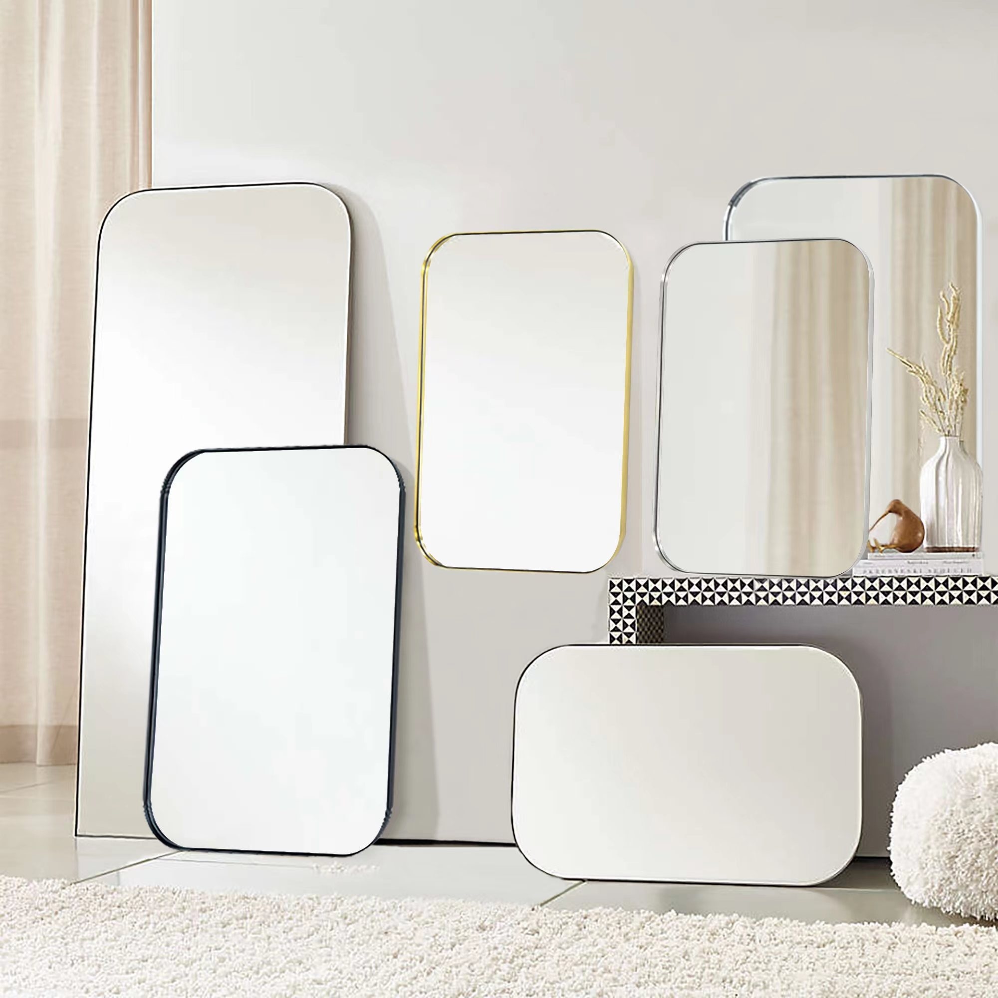 TEHOME Josilyn Mid-Century Modern Chic Metal Rounded Wall Mirrors