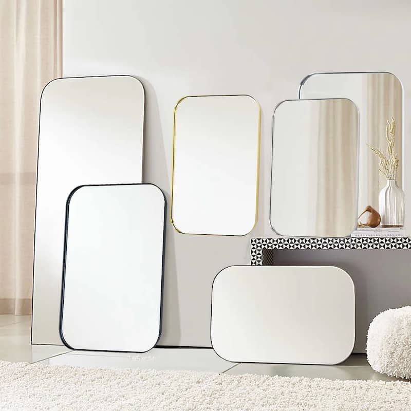 Mid-Century Modern Chic Metal Rounded Wall Mirrors