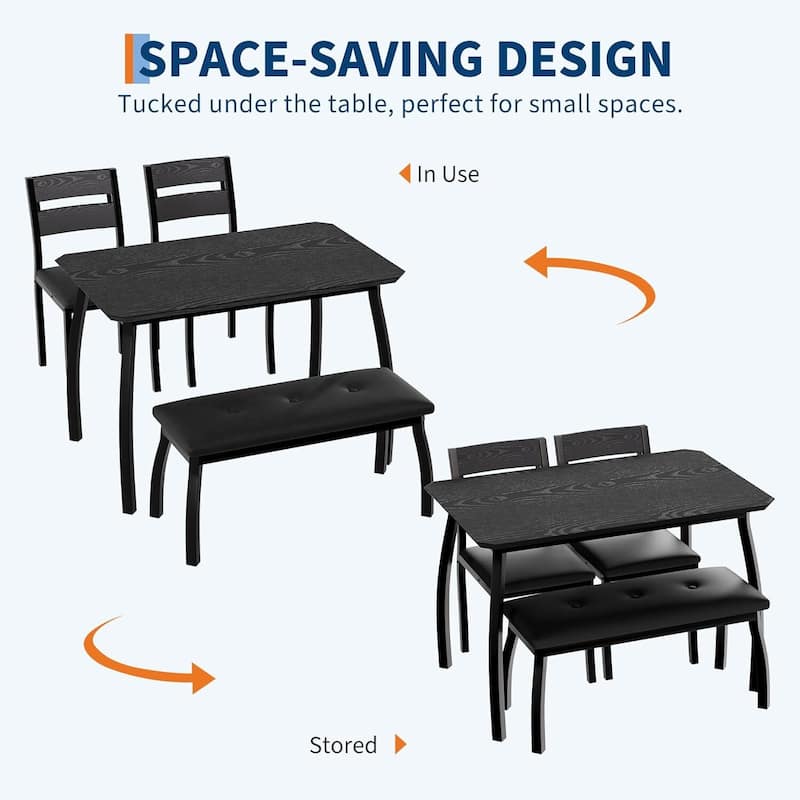 Kitchen Dining Table Set with 2 Classic Dinner Chairs and Upholstered Bench