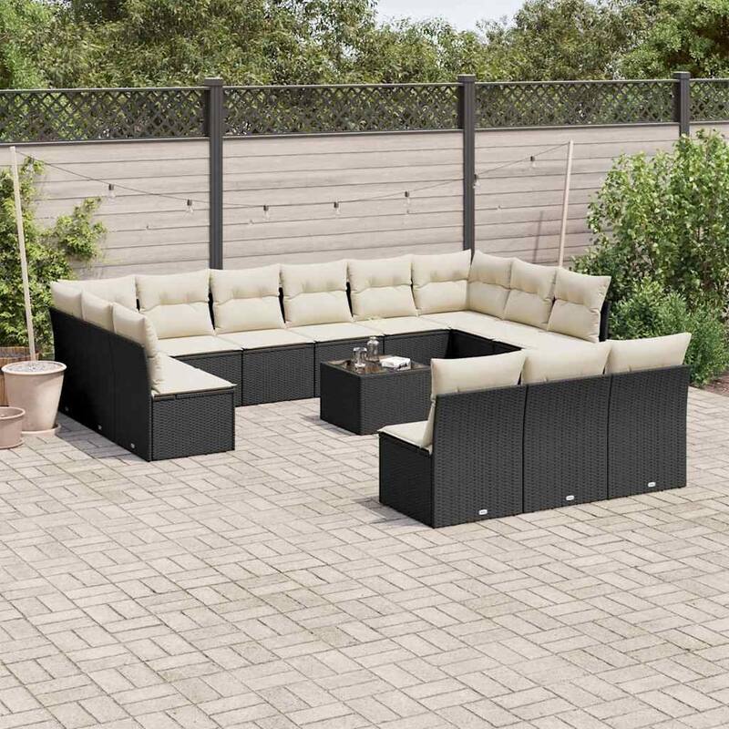 vidaXL Garden Sofa Set Black - Black and cream Large With table