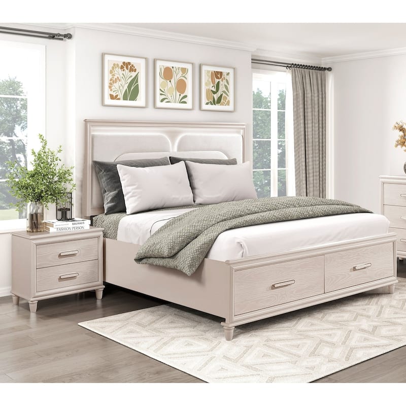 LED Light Bed and 2x Nightstand Glam Style 3 Piece Bedroom Set