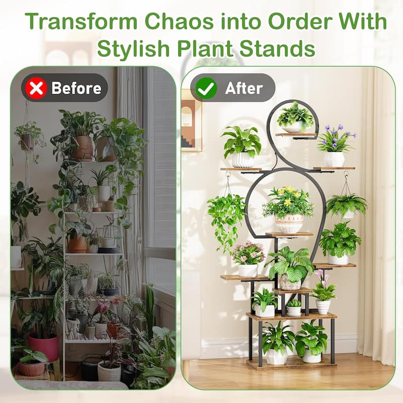 9 Tiered Plant Stand with Grow Light,63" H Metal Plant Shelf - 63" H