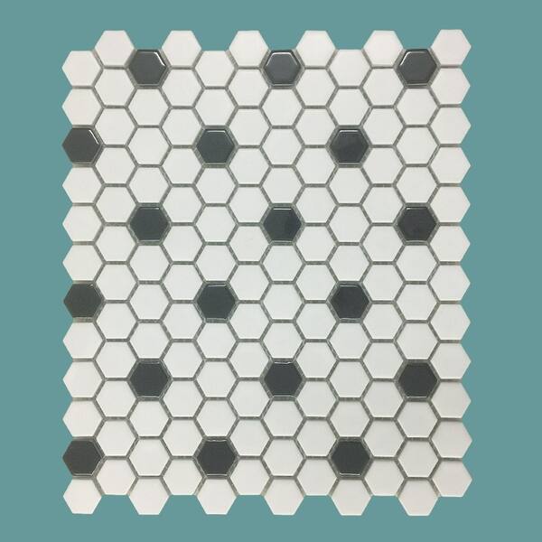 White and Black Matte Floor Tile Porcelain Mosaic Hexagon 1 Sheet 10.25 ...