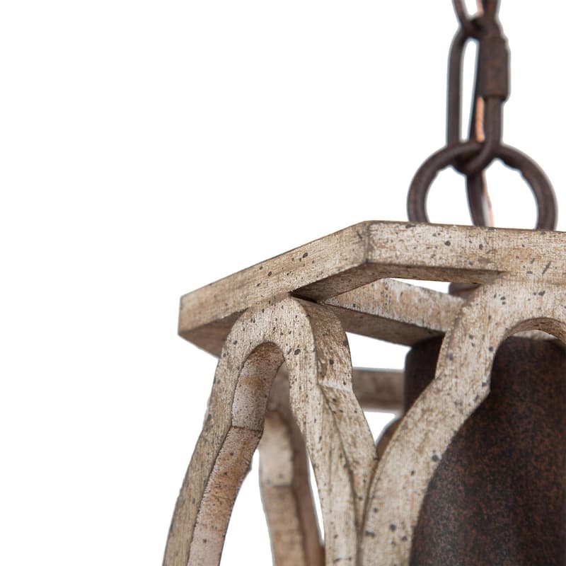 Farmhouse 1-Light Wood Lantern Pendant Cage Light for Kitchen Island - D6"x H 9.5"