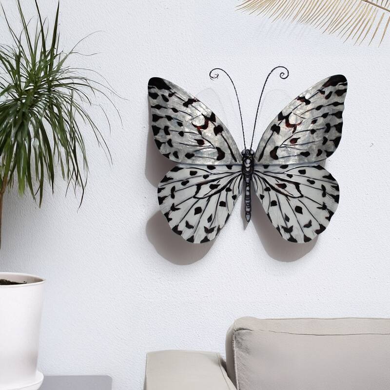 Eangee Handmade Butterfly Capiz Shell Wall Decor Black And White Large, 22 x 2 x 18 in.