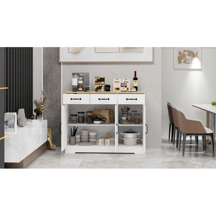 Farmhouse Buffet Cabinet Storage Sideboard with 3 Drawers and 3 Doors for Dining Living Room Kitchen Cupboard