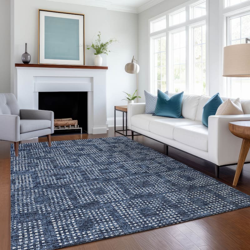 Premium Washable Super Soft Modern Houndstooth Mayfield Rug - Blue - 10' x 14' - Rectangle