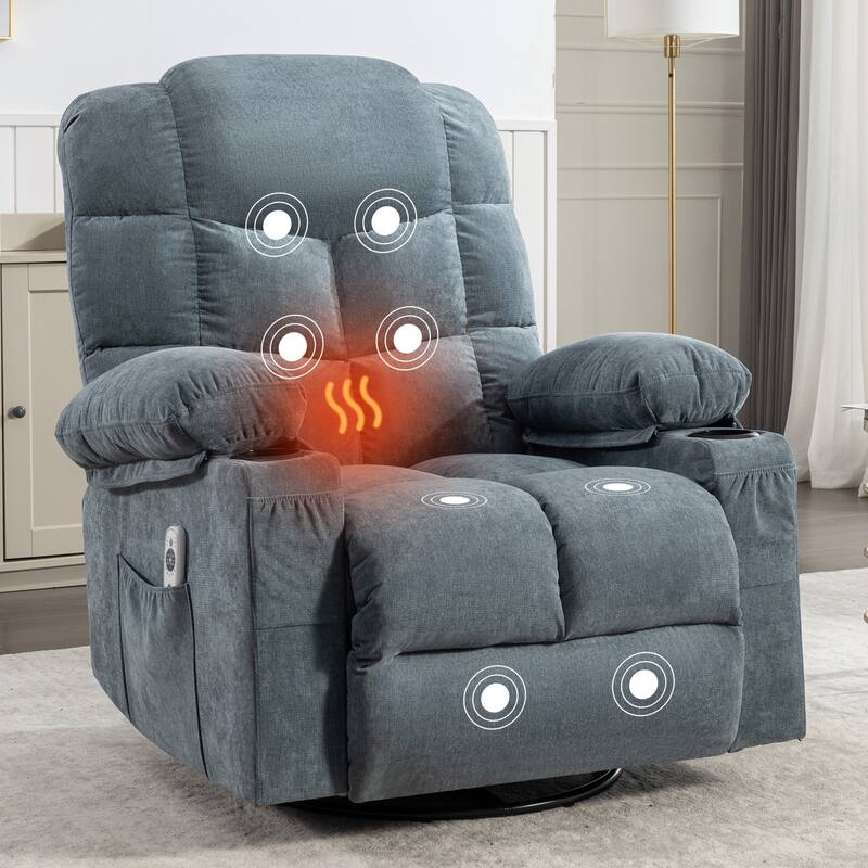 Manual Massage Recliner Chair, Overstuffed Rocker Chairs with Heat and 2 Cup Holders & USB Charge Port, for Living Room