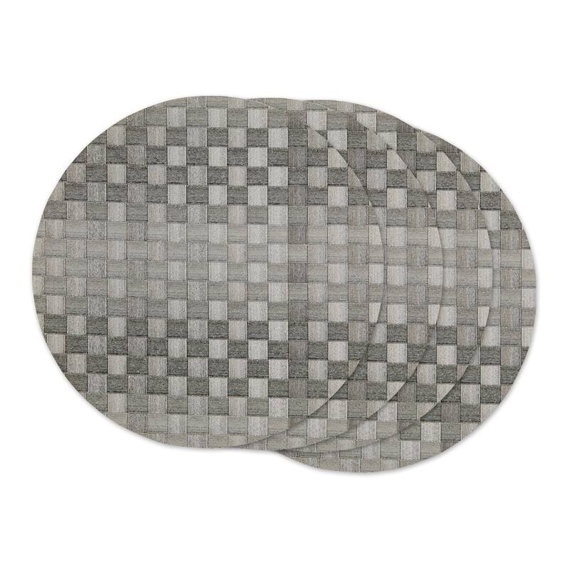 Leather Brown Basketweave Round Woven Placemat (Set of 4) - Placemat Set, 15" Round - Grey