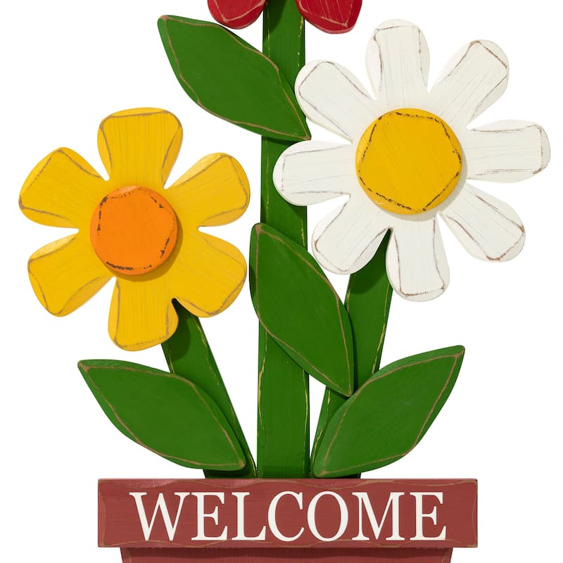 30"H Wooden Three Flowers Welcome Decor Porch Sign by Glitzhome