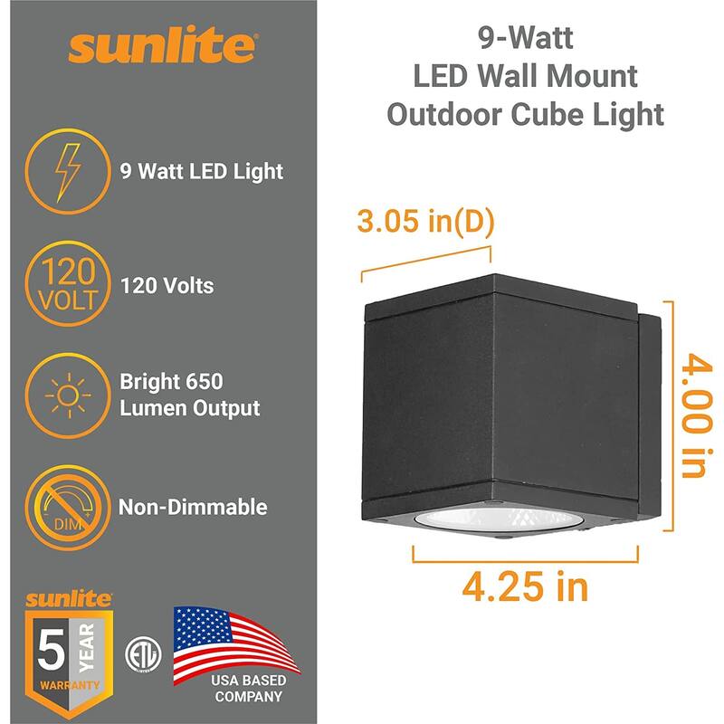 Sunlite Black Glass Fixture Square 650 Lumens CCT Color Tunable 3000K, 4000K, 5000K - 4 in
