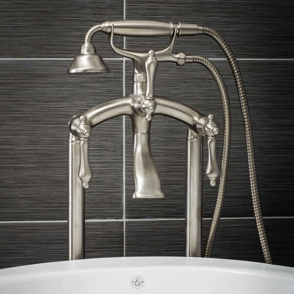 Pelham & White Luxury Tub Filler Faucet, Vintage Design, Floor Mount Installation, Lever Handles, Brushed Nickel Finish