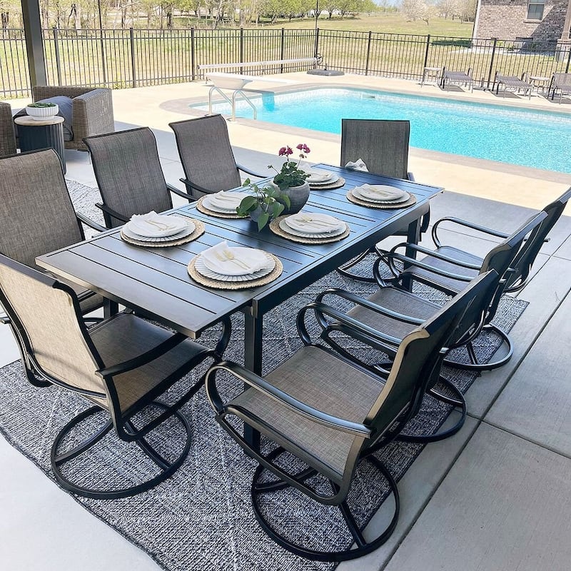 MAISON ARTS 7/9-Piece Patio Dining Furniture Set with Dining Swivel Chairs and 1 Expandable Outdoor Dining Rectangle Table