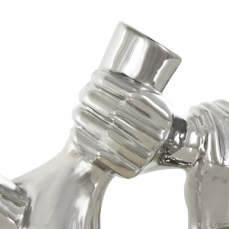 Silver Ceramic Gripping Hands Decorative Sculpture
