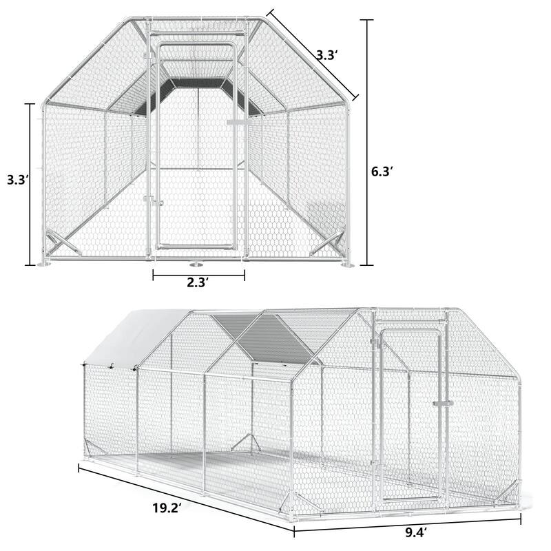 BOSSIN Large Metal Chicken Coop Walk-in Poultry Cage Hen Run House with Waterproof for Outdoor Backyard Farm Use