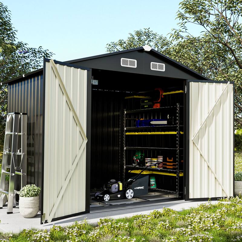 8'x 6'Metal Outdoor Storage Shed - Black