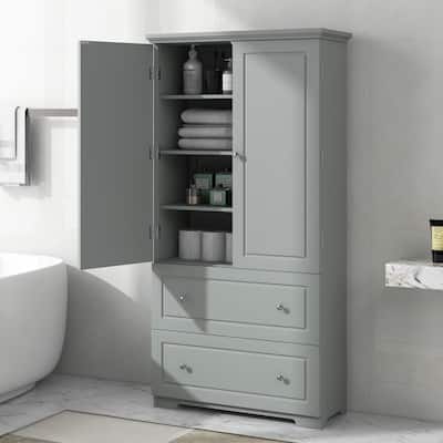 Freestanding Wide Bathroom Storage Cabinet with Two Drawers and Adjustable Shelf, MDF Board with Painted Finished