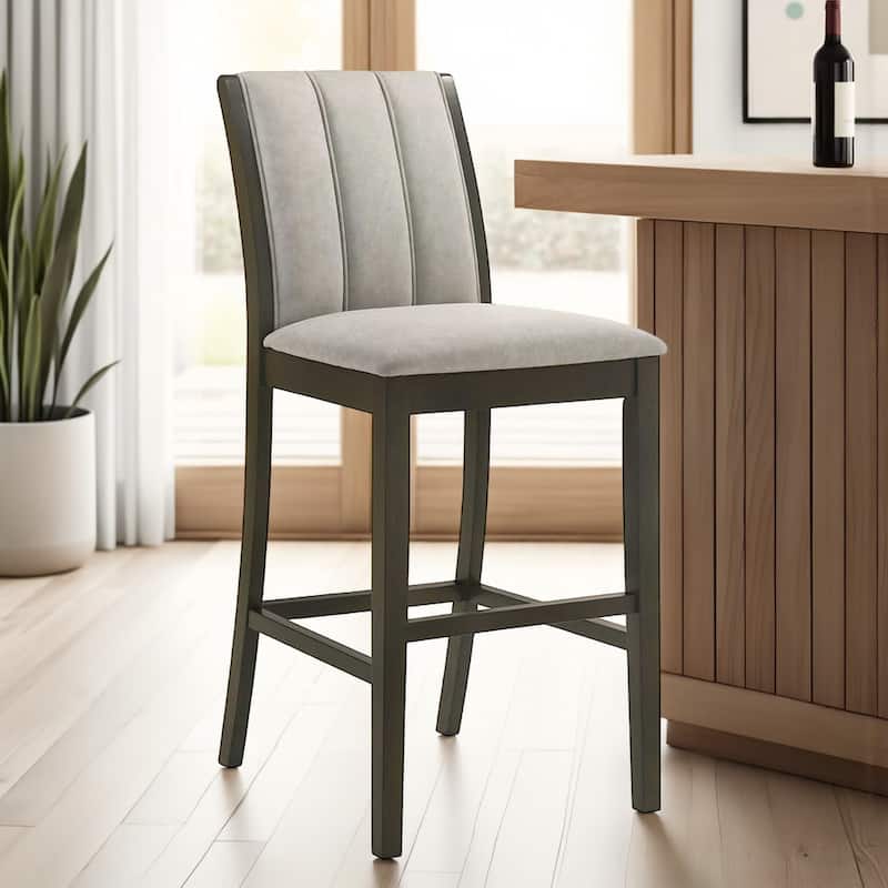 Nolan 26 in. Dark Roast Counter Height Rubberwood Barstool with Grey Fabric Seat - Set of 2 - Gray/Dark Roast - Bar Height - Set of 3