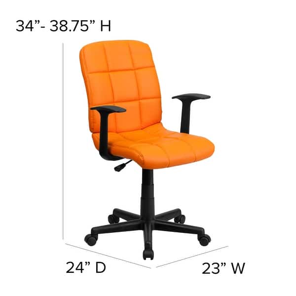 dimension image slide 3 of 5, Mid-Back Quilted Vinyl Swivel Task Office Chair with Arms