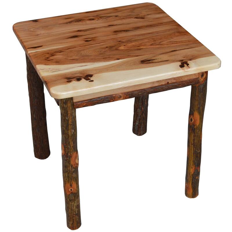 Hickory Log Solid Wood End Table - No Shelf - Rustic Hickory