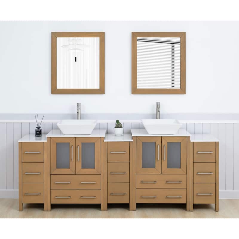 Vanity Art 84-Inch Double Sink Bathroom Vanity Set with Engineered Marble Top and Free Mirror - 84 W X 18.5 D X 31.1 H