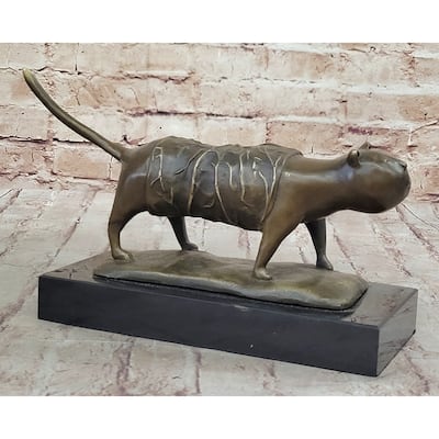 Fernando Botero Skinny Imitative Cat Bronze Abstract Modern Art Sculpture Statue Decor 7 Inches X 11 Inches