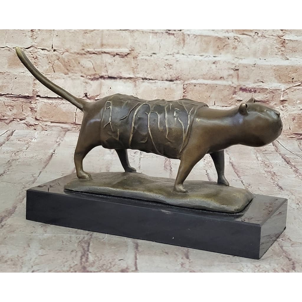 Fernando Botero Skinny Imitative Cat Bronze Abstract Modern Art Sculpture Statue Decor 7 Inches X 11 Inches