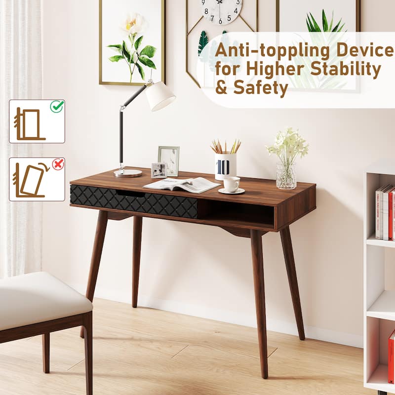 Gymax Mid-Century Modern Computer Desk w/ Drawer & Open