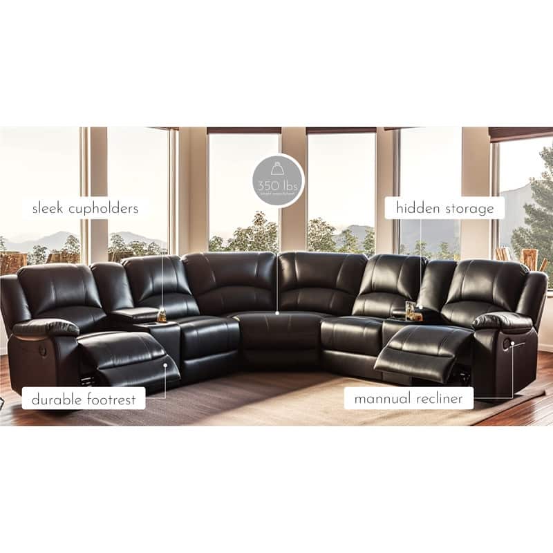 108" W Modern Contemporary Faux Leather 7 Piece Sectional Recliners