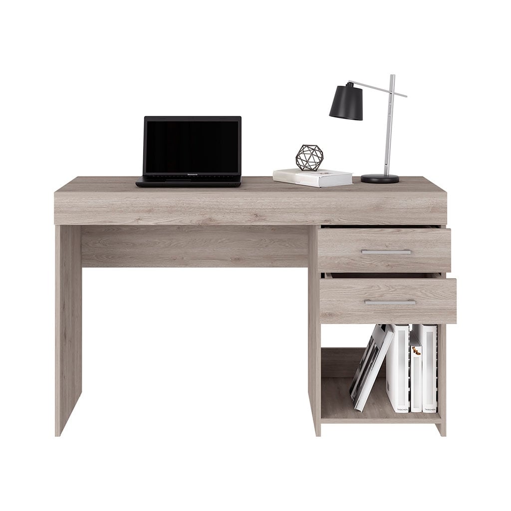 47 Inch Light Gray Computer Desk with Two Drawers and Shelf