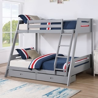 Furniture of America Nevy Solid Wood Twin Over Full Bunk Bed with Drawers and Reversible Angled Ladder