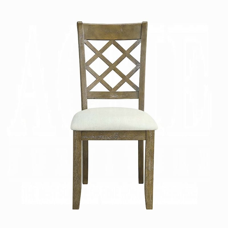Beige and Rustic Oak Lattice Back Side Chairs (Set of 2)