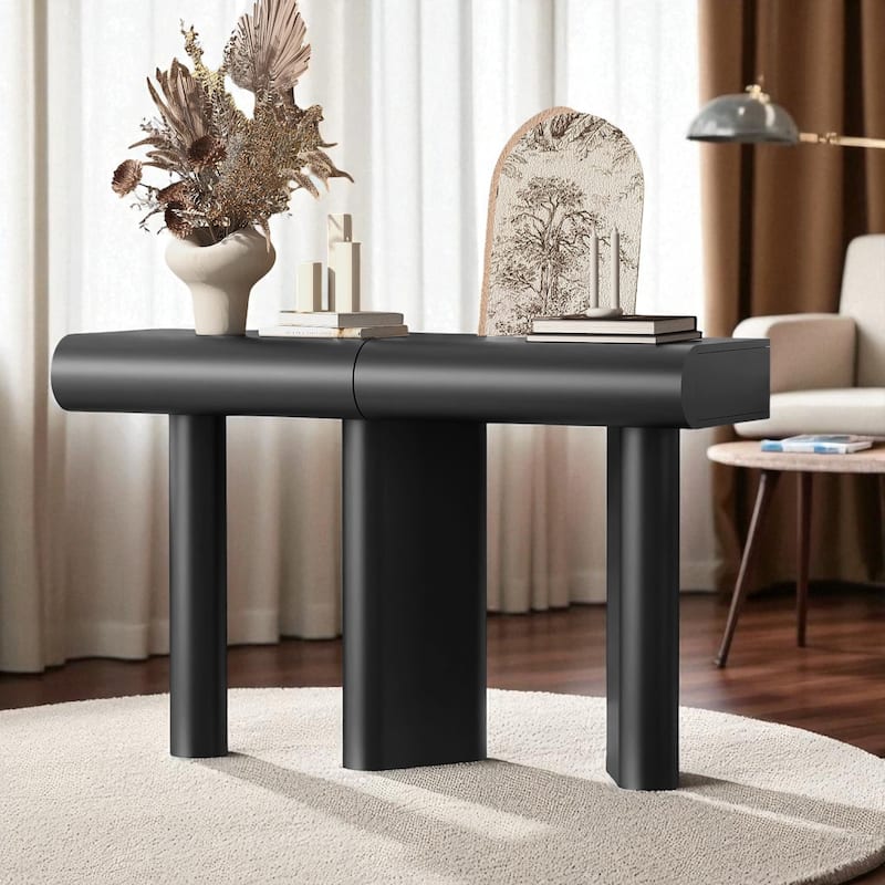 47.6" Modern Entryway Console Table with 2 Curved Drawers and Geometric Legs, Glossy Narrow Hallway Table