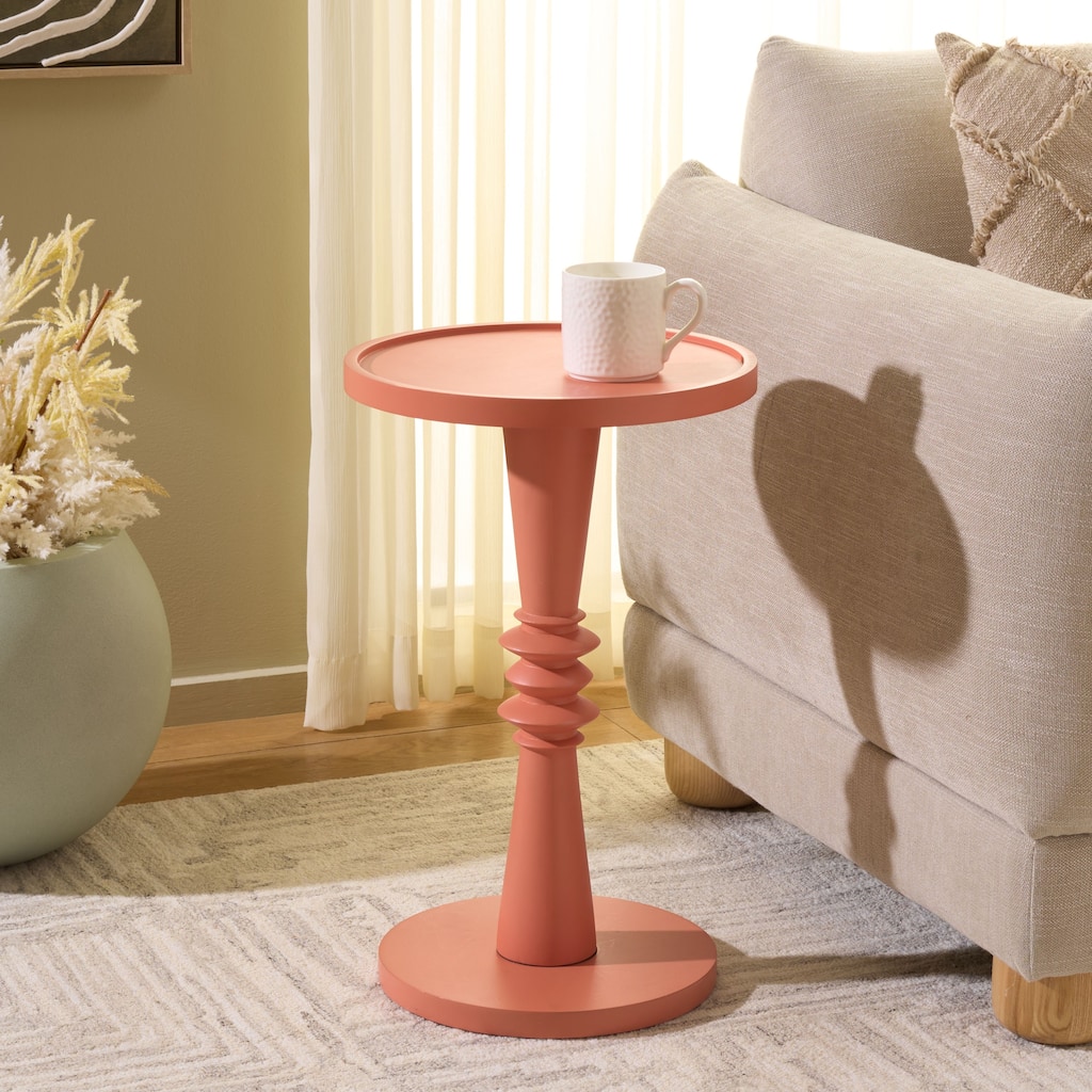 SAFAVIEH Omid Solid Wood Pedestal Accent Table with Round Tray Top - 14"W x 14"D x 22"H